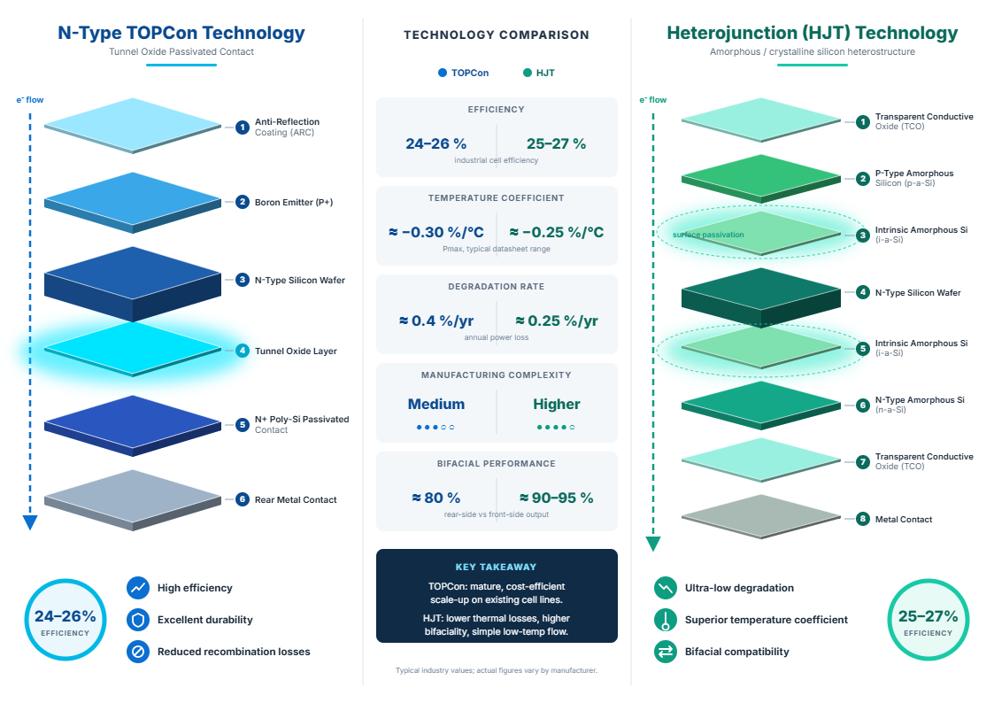 Confronto ingegneristico tra tecnologia celle TOPCon e Heterojunction HJT